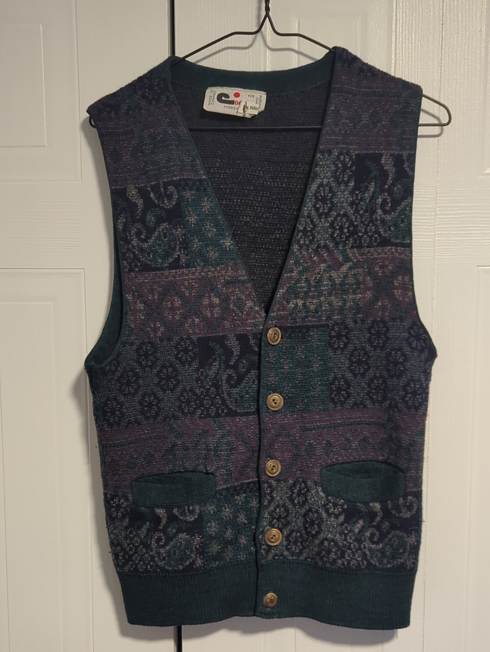 Classic Patterned Knit Vest - Dark Teal & Purple